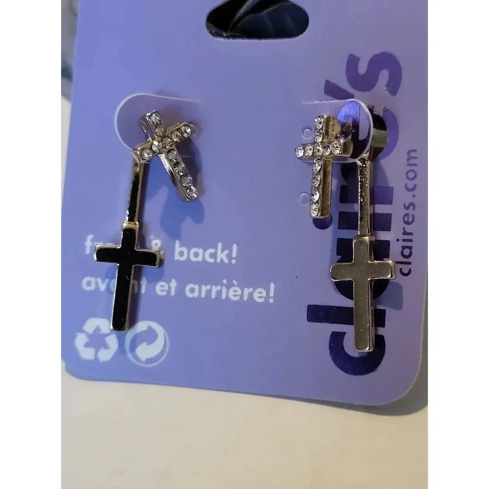 Claire's Goldtone Moving Cross‎ Earrings